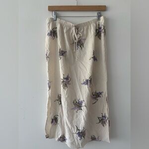 NWOT vintage linen skirt floral print elastic waist slit sides maxi skirt M